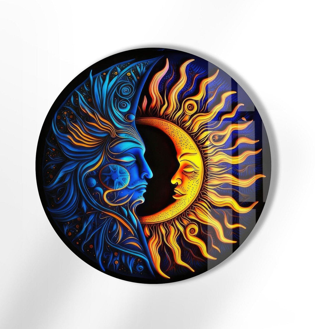 Abstract Round Moon & Sun Glass Wall Art glass pictures for Wall, glass prints wall art
