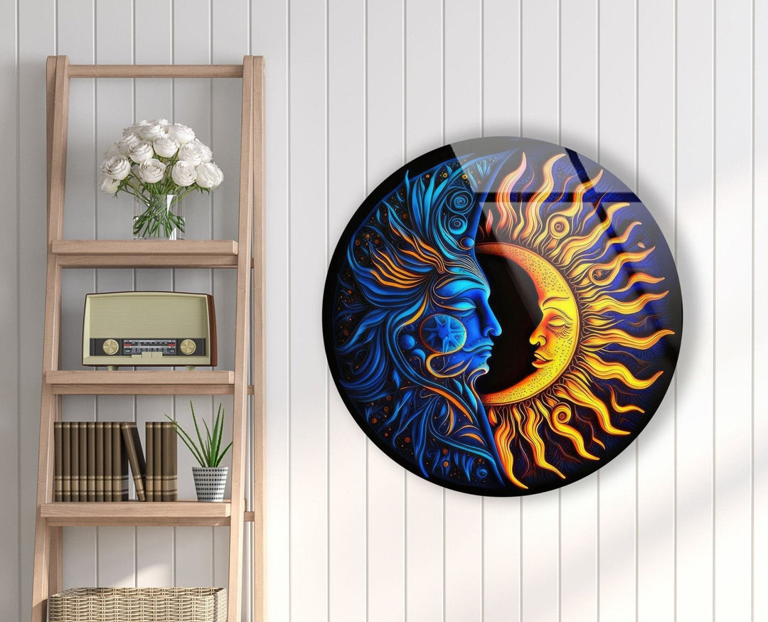 Abstract Round Moon & Sun Glass Wall Art photo print on glass, prints on glass wall art
