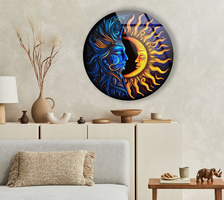 Abstract Round Moon & Sun Glass Wall Art print on glass, glass printed photos
