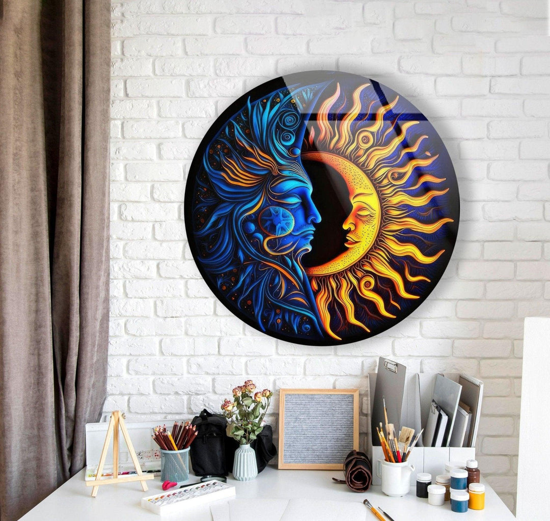 Abstract Round Moon & Sun Glass Wall Art large glass photo prints, glass wall photos
