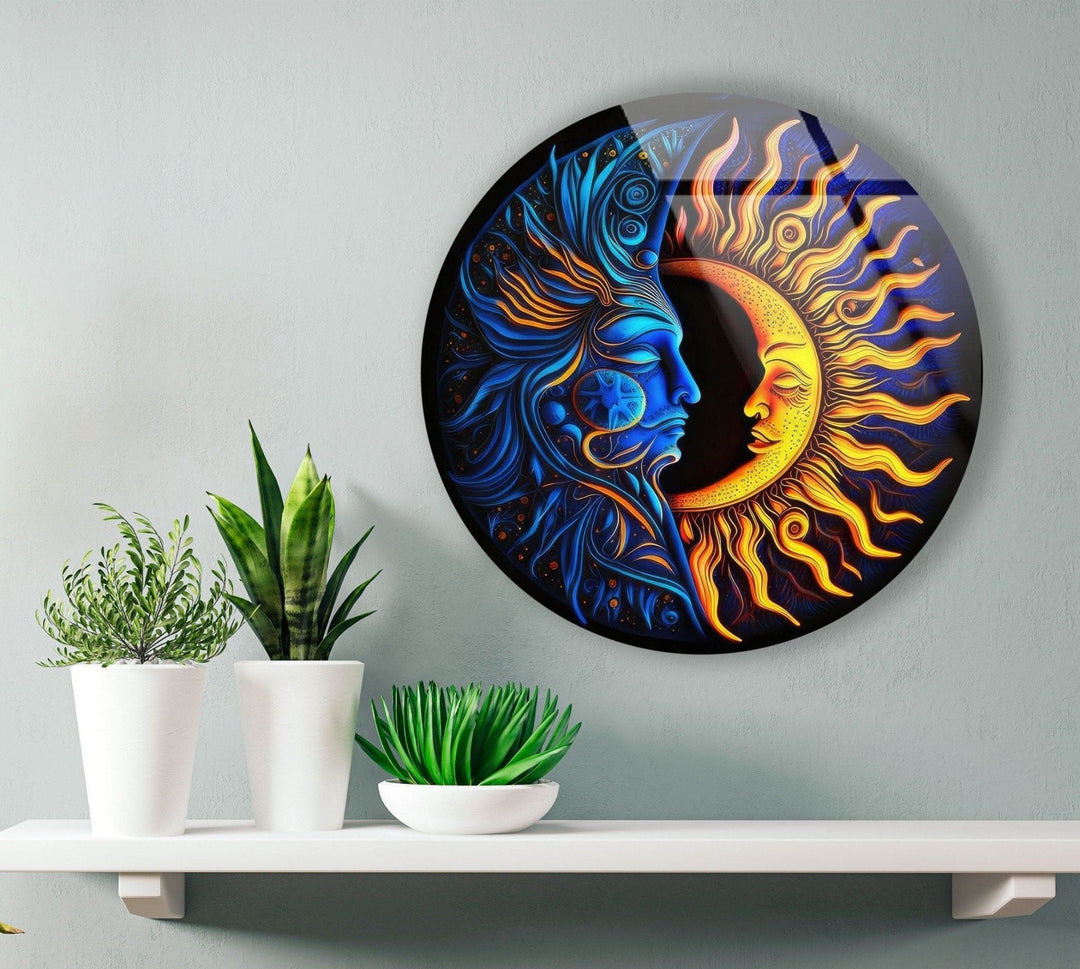 Abstract Round Moon & Sun Glass Wall Art custom glass pictures, glass art prints
