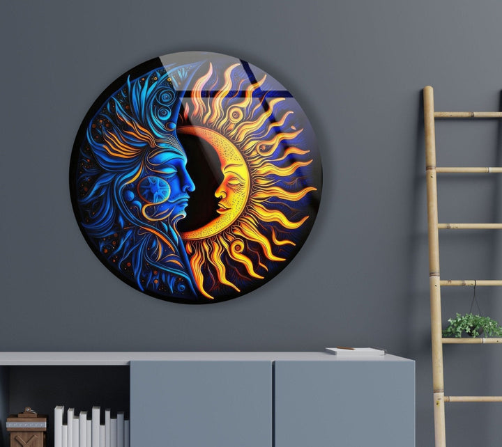 Abstract Round Moon & Sun Glass Wall Art custom glass photo prints, large glass prints
