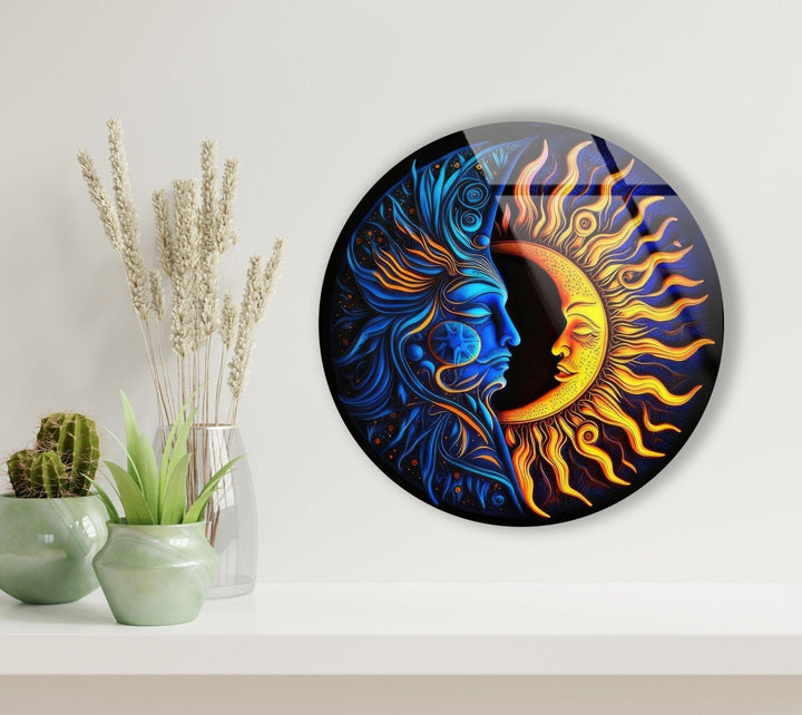 Abstract Round Moon & Sun Glass Wall Art glass image printing, glass prints from photos
