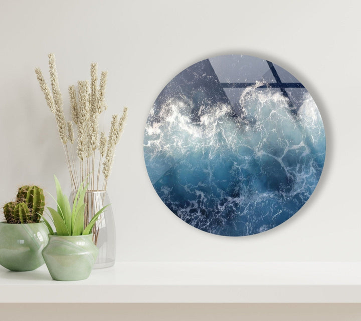 Abstract Round Ocean Waves Glass Wall Art picture on glass wall art, photos printed on glass
