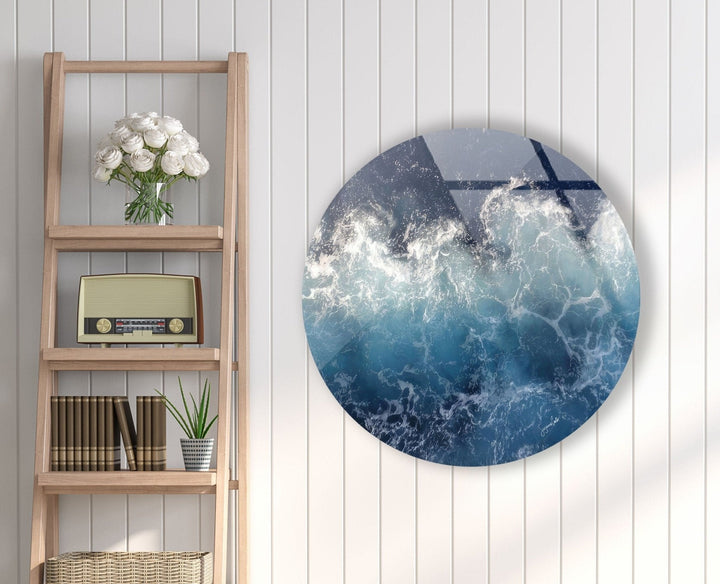 Abstract Round Ocean Waves Glass Wall Art large glass photo prints, glass wall photos
