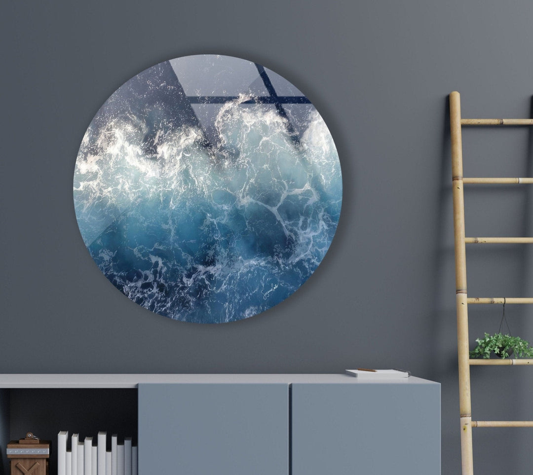 Abstract Round Ocean Waves Glass Wall Art print on glass, glass printed photos
