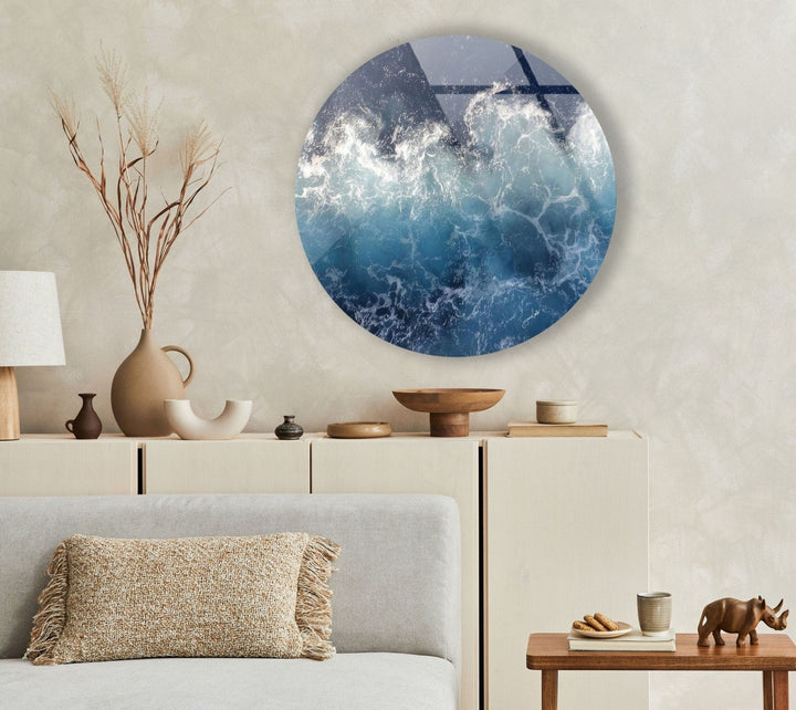 Abstract Round Ocean Waves Glass Wall Art glass wall decor, glass wall art decor
