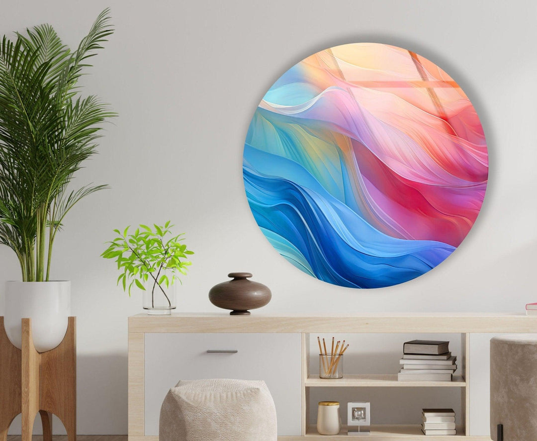 Abstract Round Pink & Blue Glass Wall Art large glass photo prints, glass wall photos
