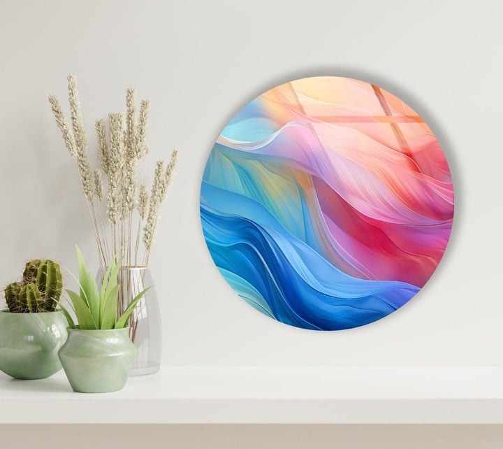 Abstract Round Pink & Blue Glass Wall Art print picture on glass, Tempered Glass Wall Art
