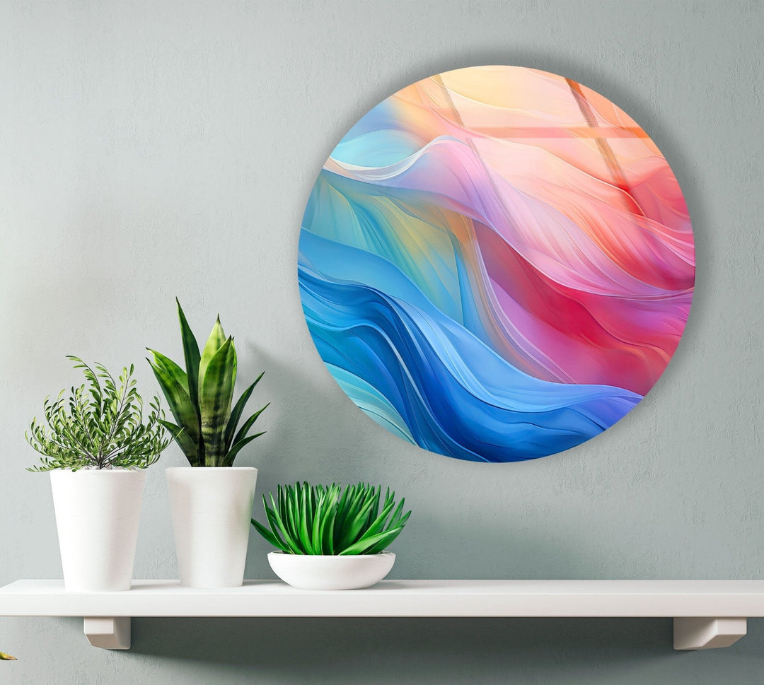 Abstract Round Pink & Blue Glass Wall Art picture on glass wall art, photos printed on glass
