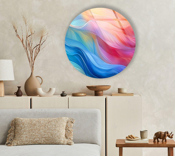 Abstract Round Pink & Blue Glass Wall Art custom glass photo prints, large glass prints
