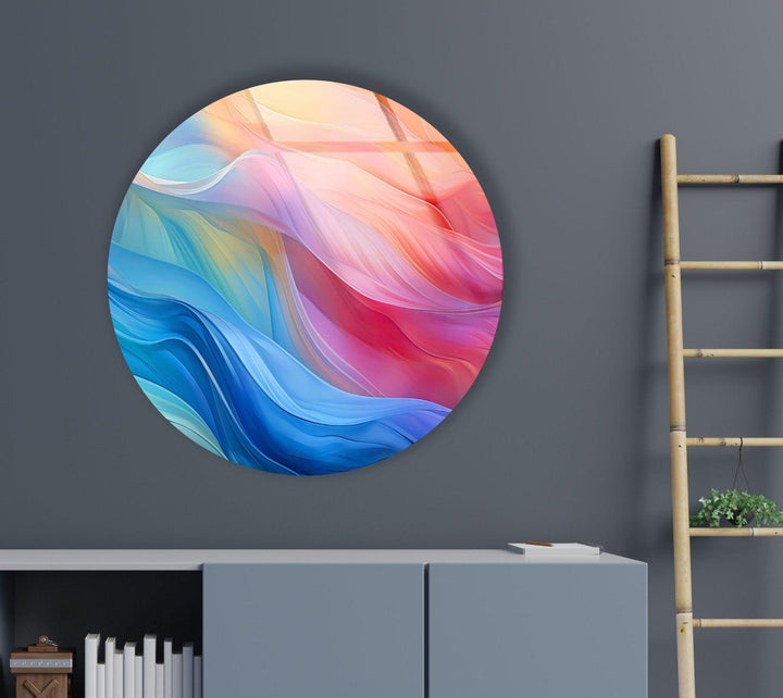 Abstract Round Pink & Blue Glass Wall Art glass wall decor, glass wall art decor
