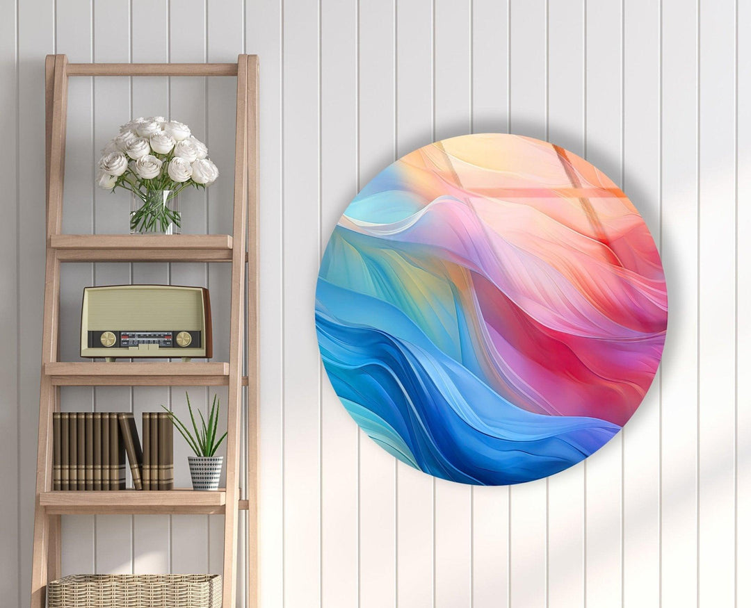 Abstract Round Pink & Blue Glass Wall Art print on glass, glass printed photos
