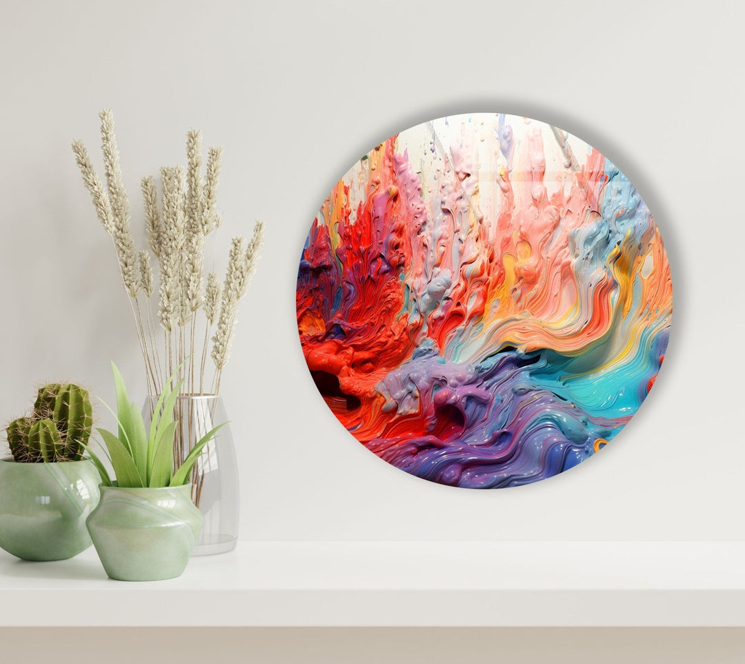 Abstract Round Pink Oil Art Glass Wall Art glass pictures for Wall, glass prints wall art
