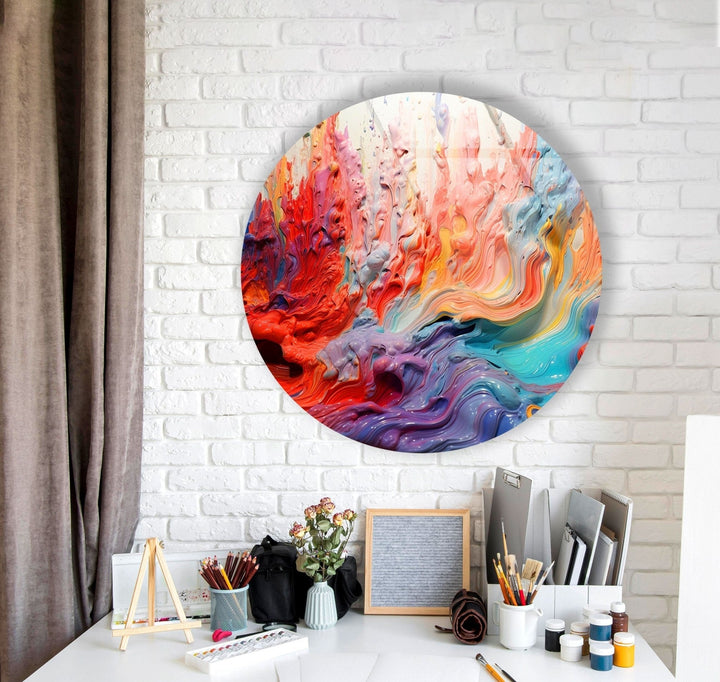 Abstract Round Pink Oil Art Glass Wall Art picture on glass wall art, photos printed on glass
