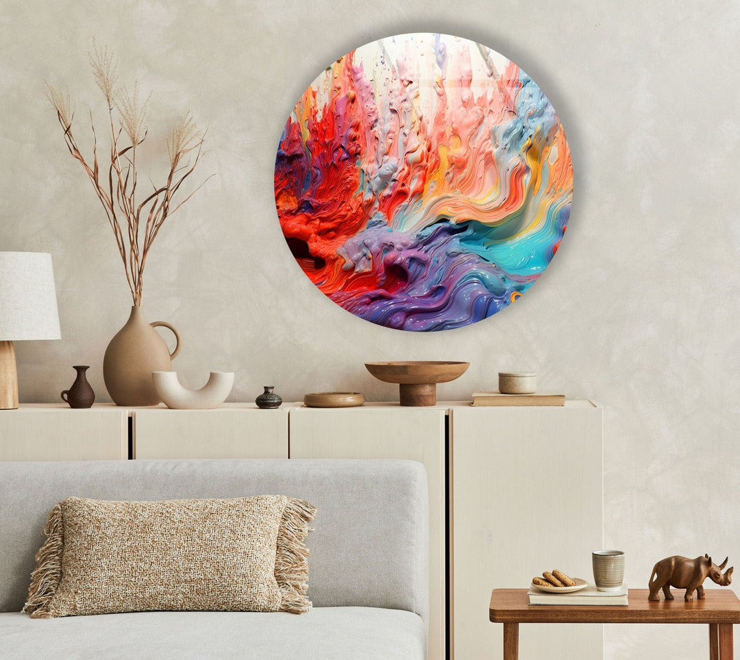 Abstract Round Pink Oil Art Glass Wall Art print picture on glass, Tempered Glass Wall Art
