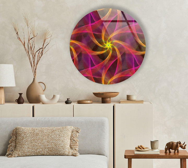 Abstract Round Pink & Orange Glass Wall Art glass pictures for Wall, glass prints wall art
