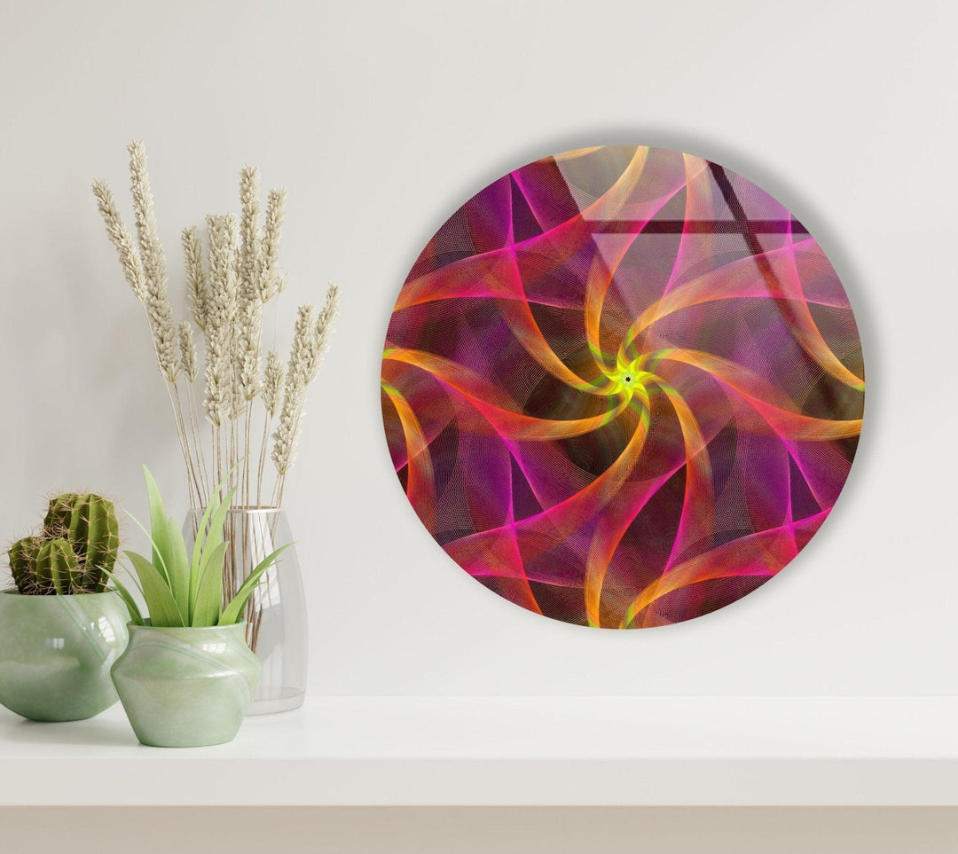 Abstract Round Pink & Orange Glass Wall Art glass photo prints, glass picture prints
