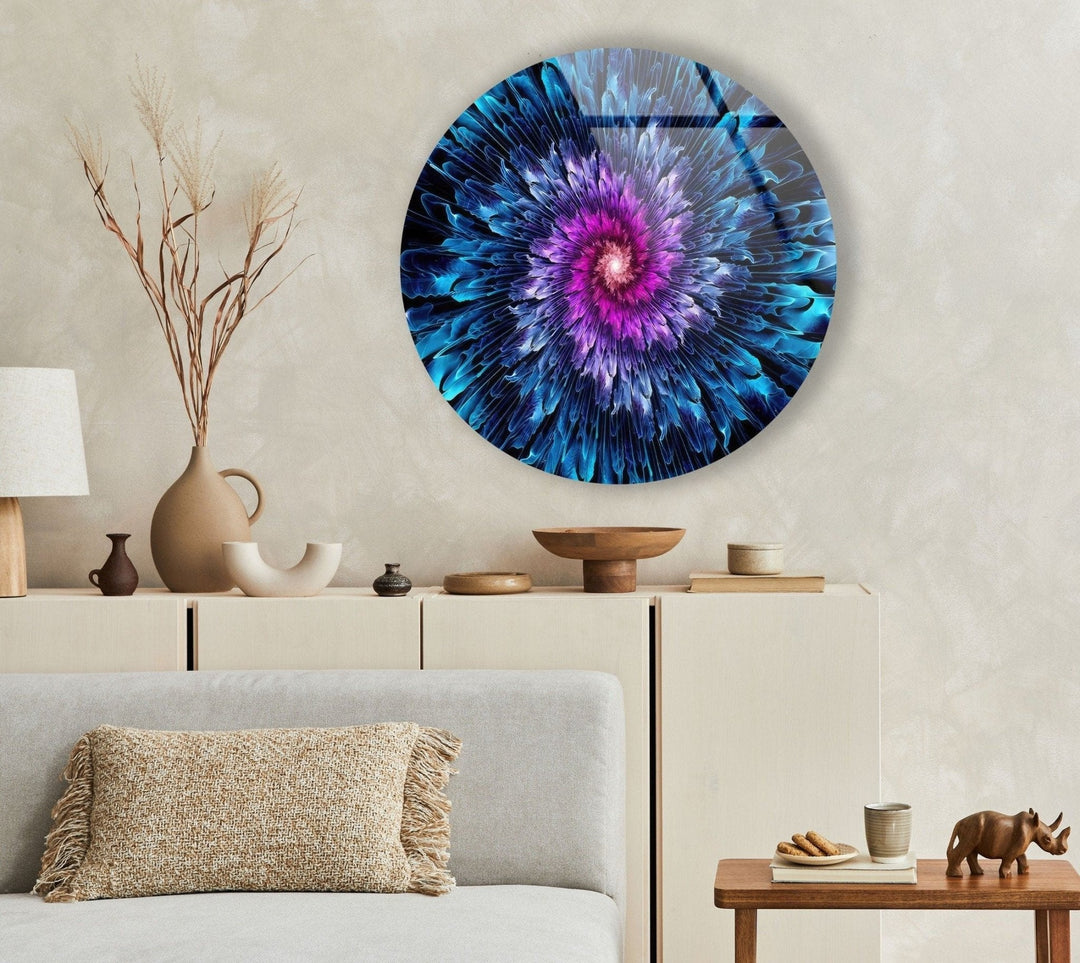 Abstract Round Purple & Blue Glass Wall Art print picture on glass, Tempered Glass Wall Art
