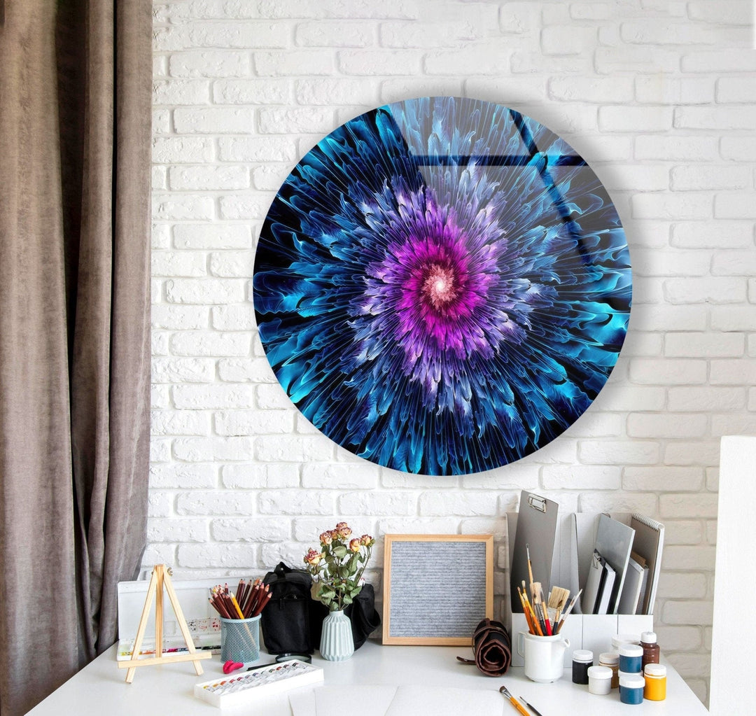 Abstract Round Purple & Blue Glass Wall Art custom glass pictures, glass art prints
