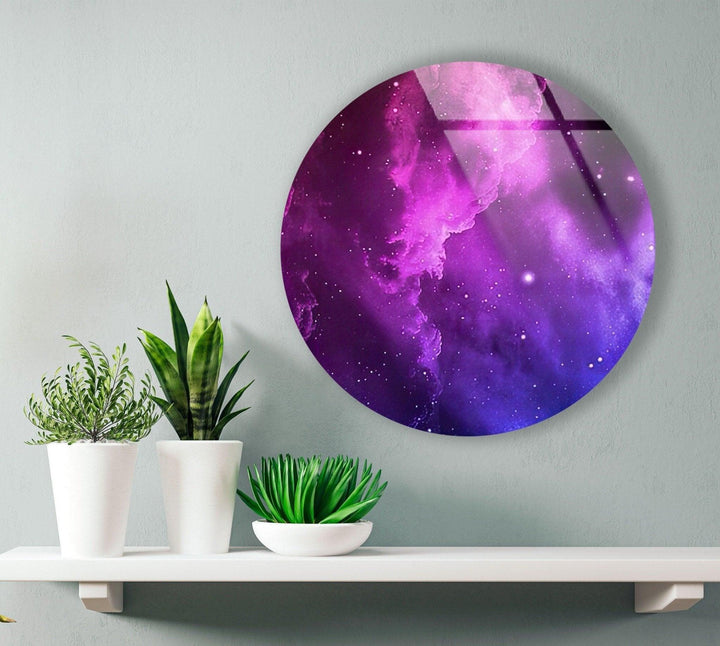 Abstract Round Purple Smoke Glass Wall Art print picture on glass, Tempered Glass Wall Art
