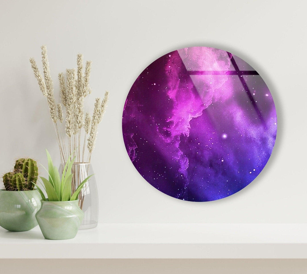 Abstract Round Purple Smoke Glass Wall Art glass art painting, glass art for the Wall
