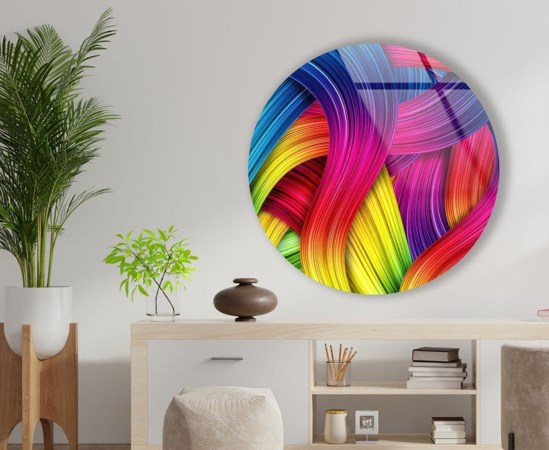 Abstract Round Purple & Yellow Glass Wall Art custom glass photo prints, large glass prints
