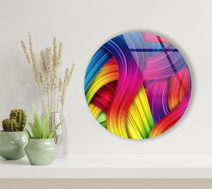 Abstract Round Purple & Yellow Glass Wall Art large glass photo prints, glass wall photos
