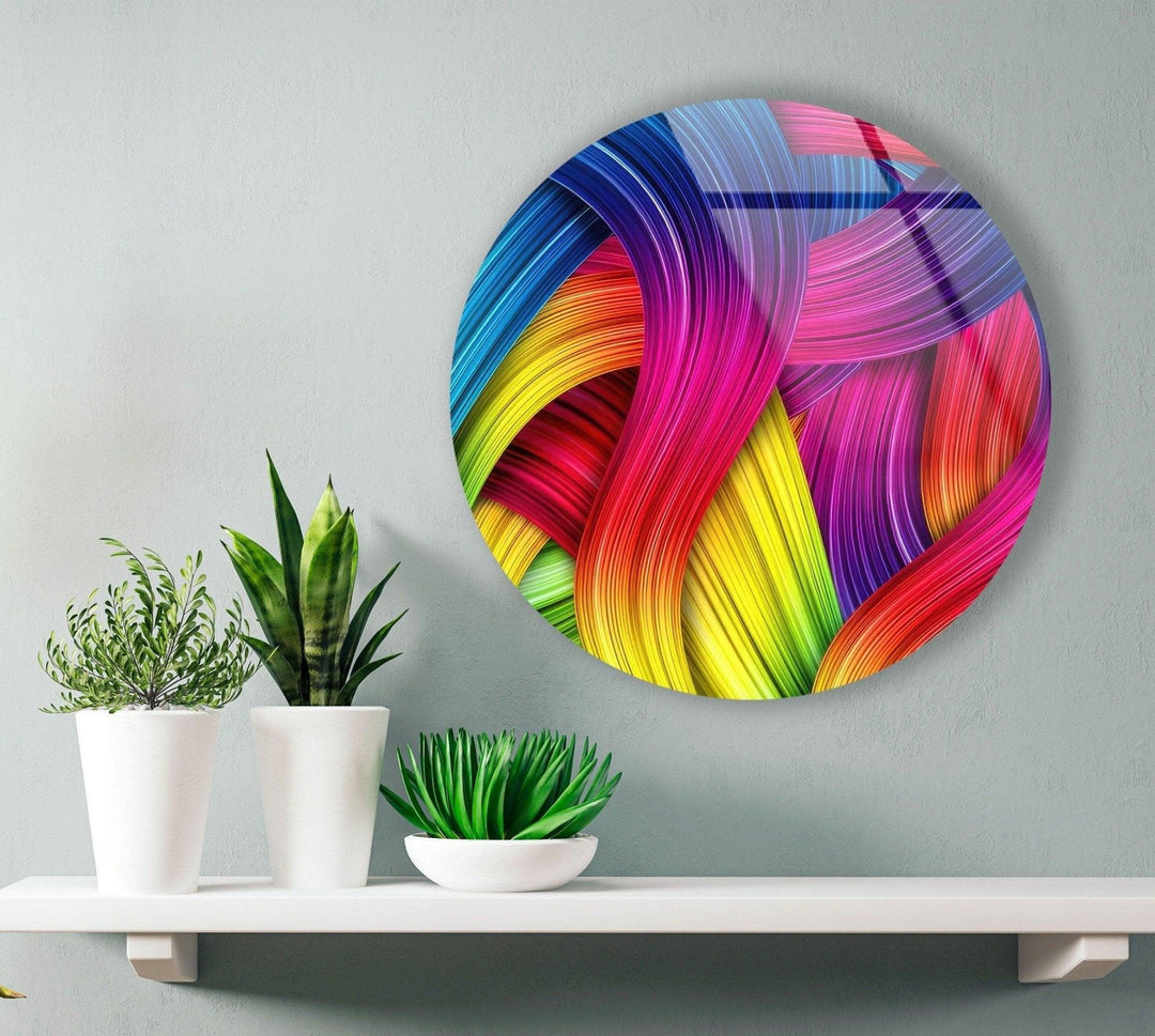 Abstract Round Purple & Yellow Glass Wall Art glass pictures for Wall, glass prints wall art
