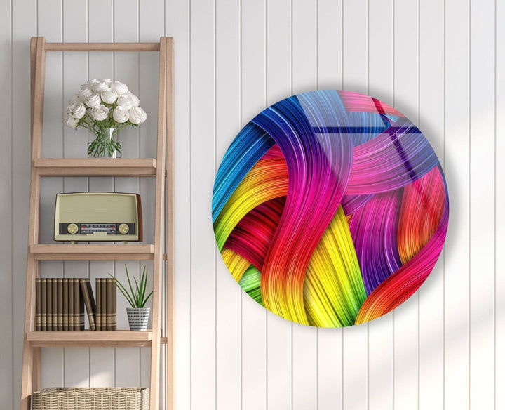 Abstract Round Purple & Yellow Glass Wall Art custom glass pictures, glass art prints
