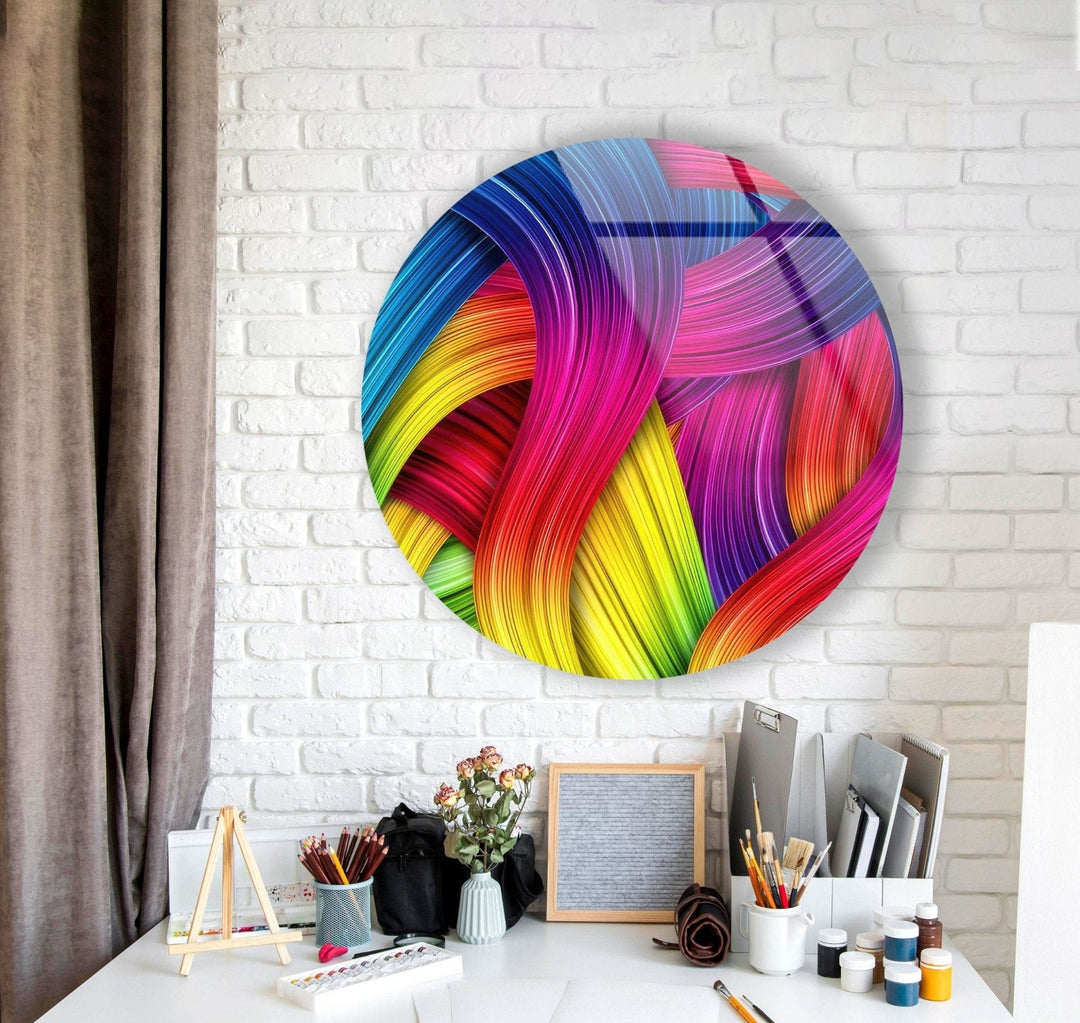 Abstract Round Purple & Yellow Glass Wall Art glass image printing, glass prints from photos
