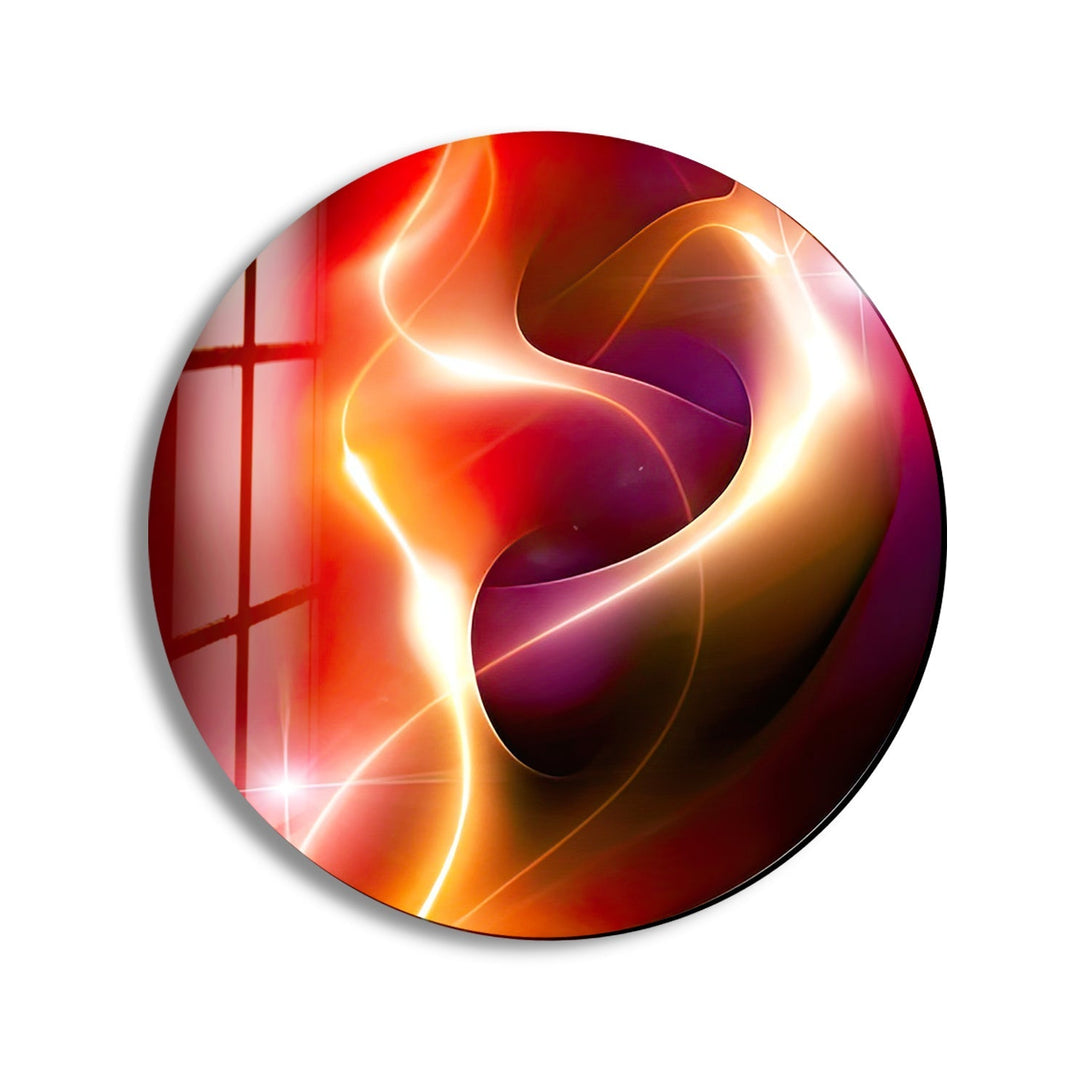 Abstract Round Red & Yellow Glass Wall Art glass image printing, glass prints from photos
