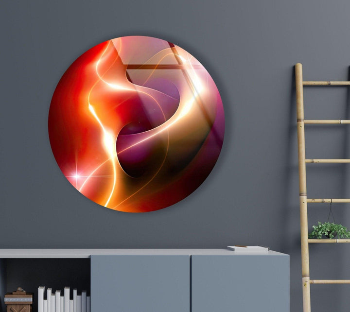 Abstract Round Red & Yellow Glass Wall Art picture on glass wall art, photos printed on glass
