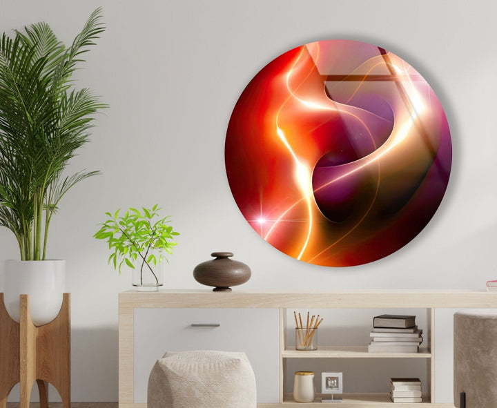 Abstract Round Red & Yellow Glass Wall Art print picture on glass, Tempered Glass Wall Art
