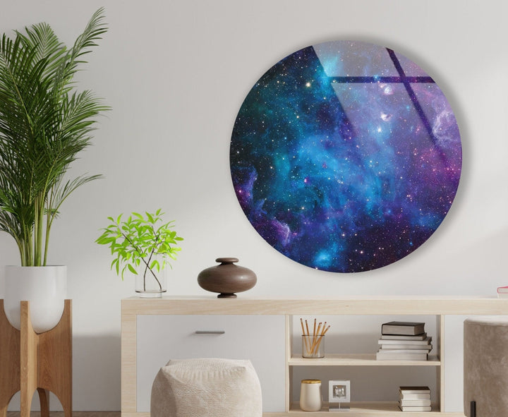 Abstract Round Blue Space Glass Wall Art large glass photo prints, glass wall photos
