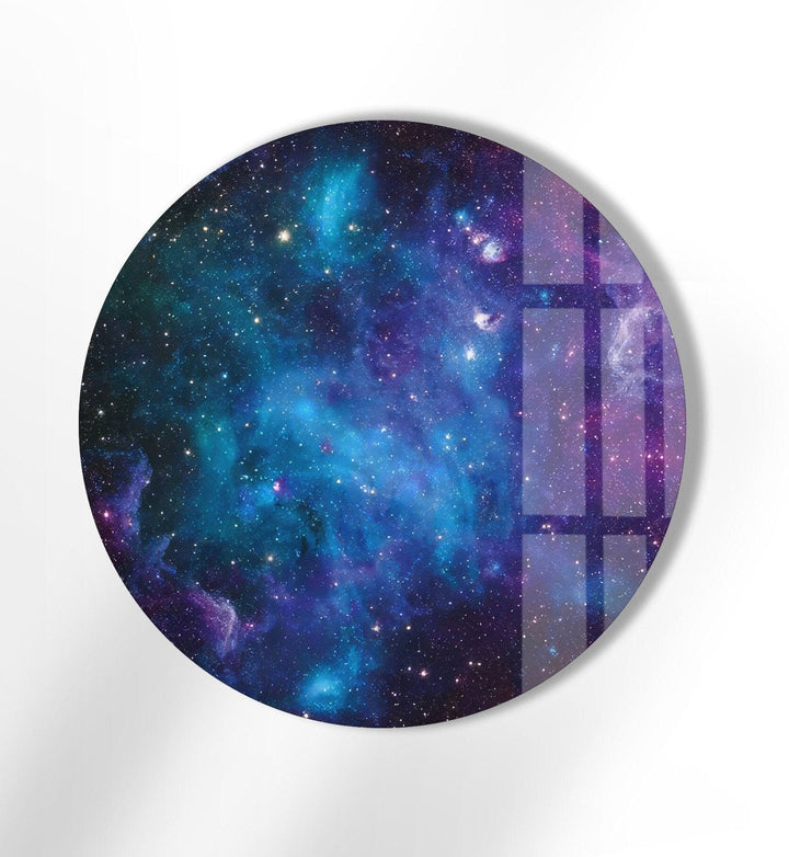 Abstract Round Blue Space Glass Wall Art glass pictures for Wall, glass prints wall art
