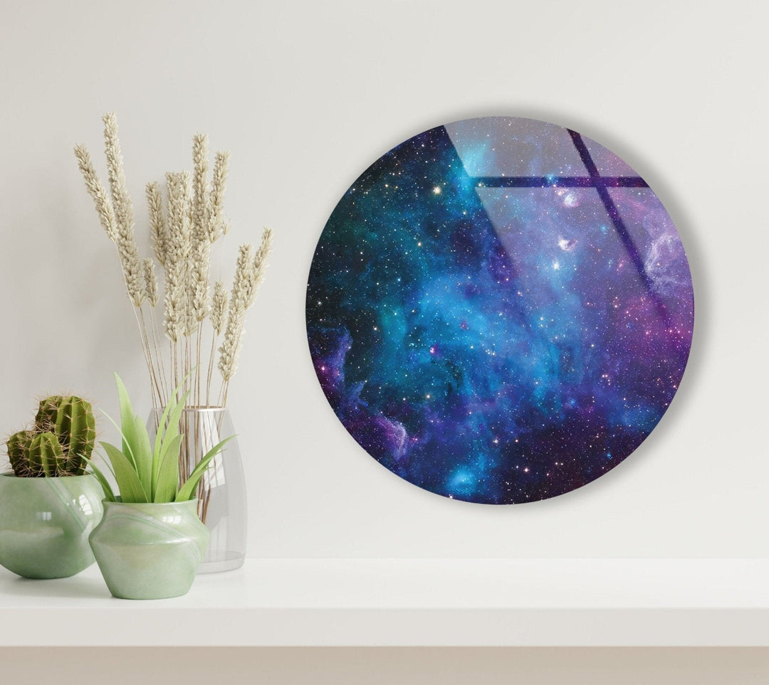 Abstract Round Blue Space Glass Wall Art custom glass pictures, glass art prints
