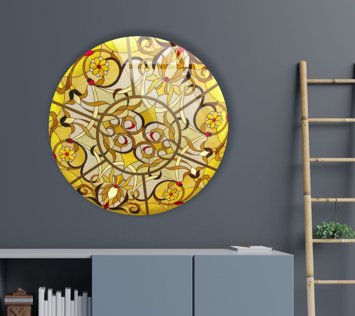 Abstract Round Yellow Glass Wall Art glass wall decor, glass wall art decor
