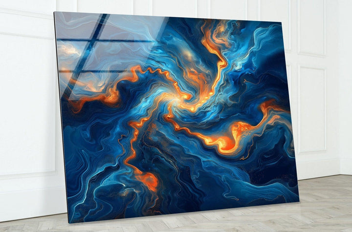 Abstract Swirling Blue and Orange Glass Wall Art custom glass pictures, glass art prints