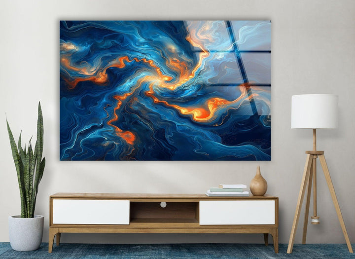 Abstract Swirling Blue and Orange Glass Wall Art art glass wall art, glass wall art pictures