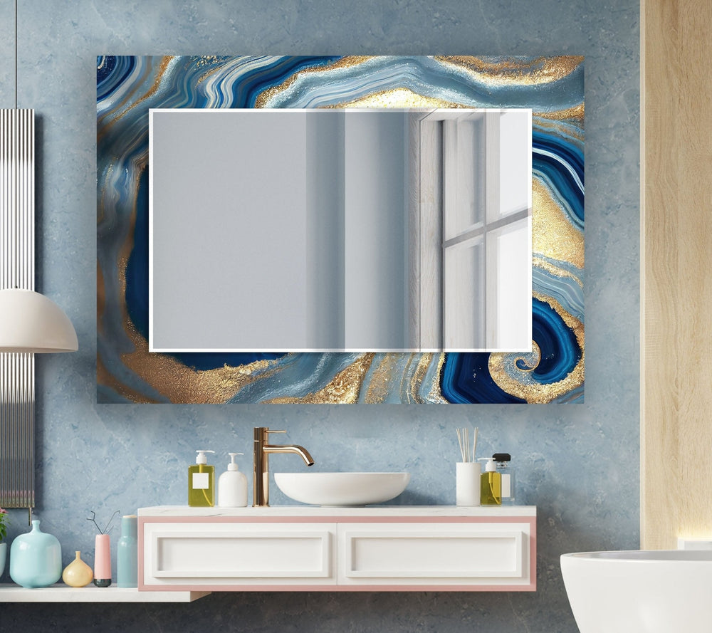 Abstract Turquoise & Blue Wall Mirror Long Wall Mirror
