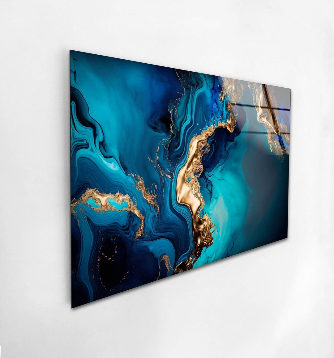 Abstract Turquoise Marble Glass Wall Art