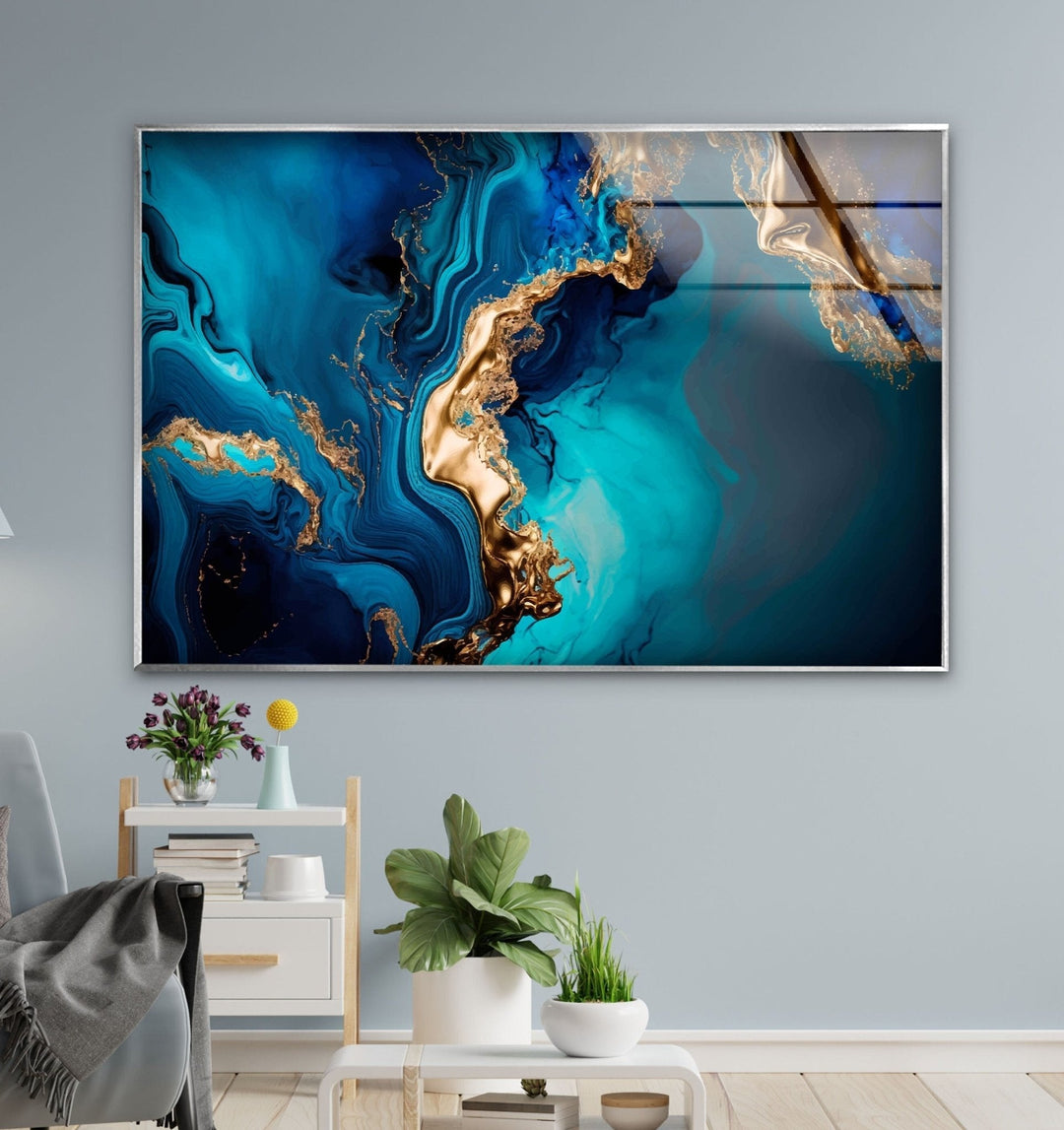 Abstract Turquoise Marble Glass Wall Art