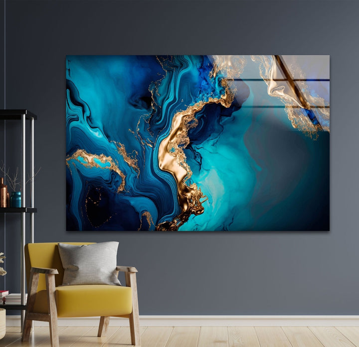 Abstract Turquoise Marble Glass Wall Art