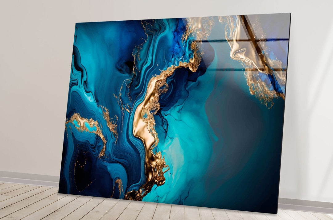 Abstract Turquoise Marble Glass Printing Arts