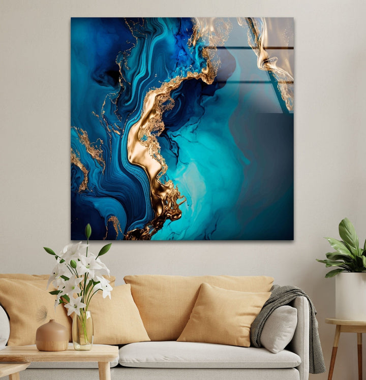 Abstract Turquoise Marble Glass Wall Art