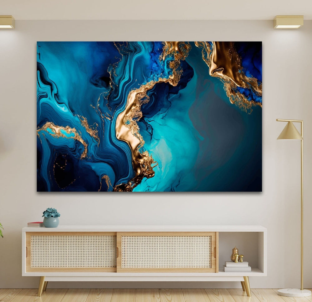 Abstract Turquoise Marble Glass Printing Wall Arts