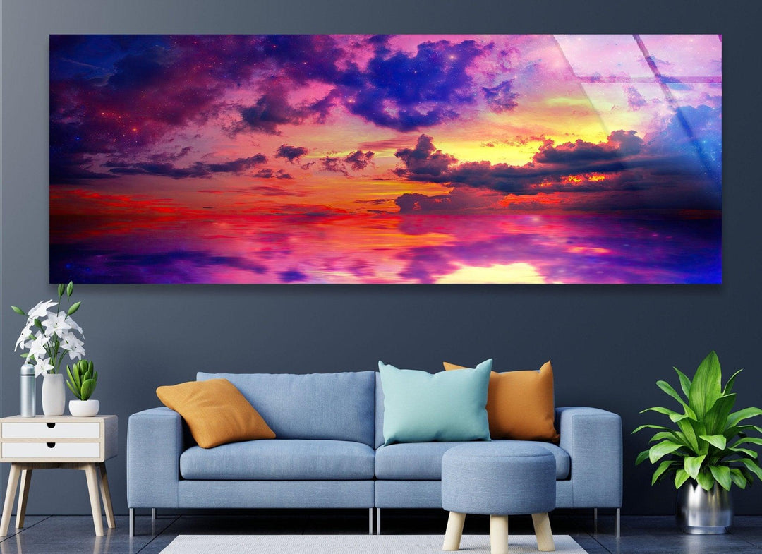 Abstract Vivid Sky at Sunset Glass Wall Art, custom glass photo prints, large glass prints