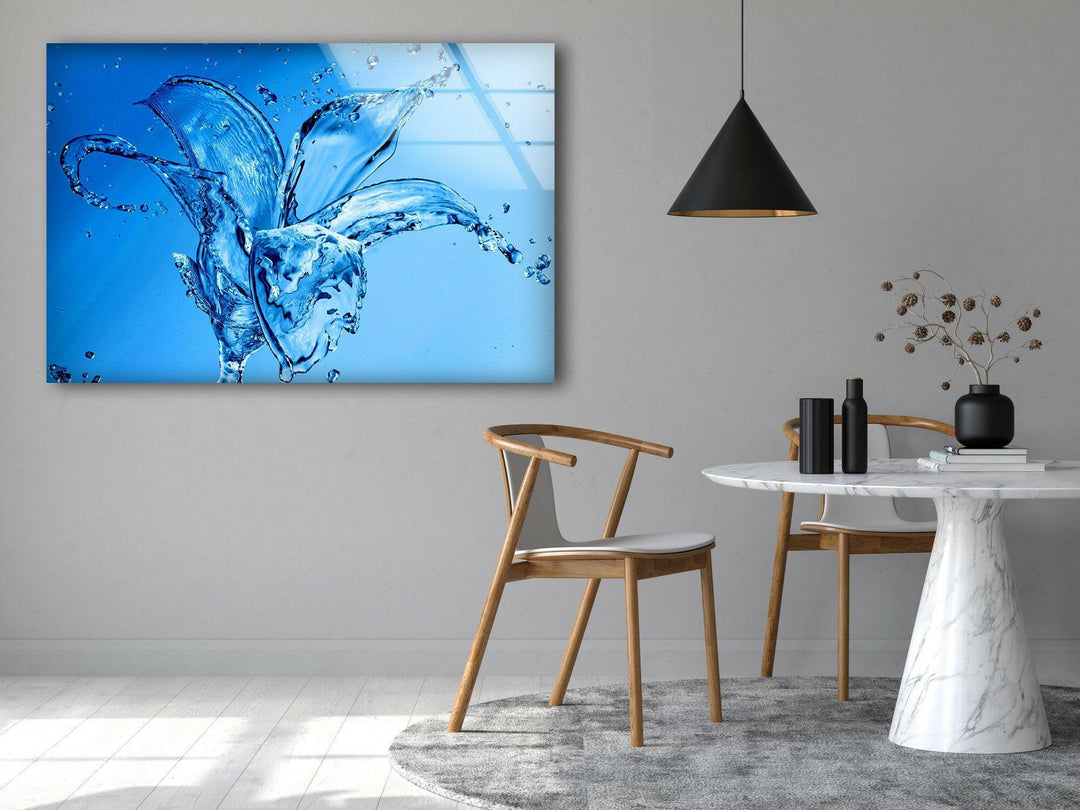 Abstract Water Splash Glass Wall Art photo print on glass, prints on glass wall art