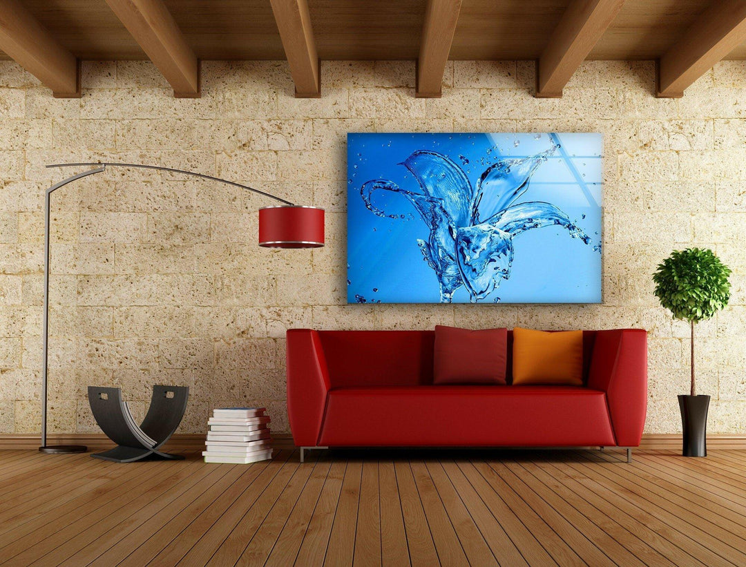 Abstract Water Splash Glass Wall Art print picture on glass, Tempered Glass Wall Art